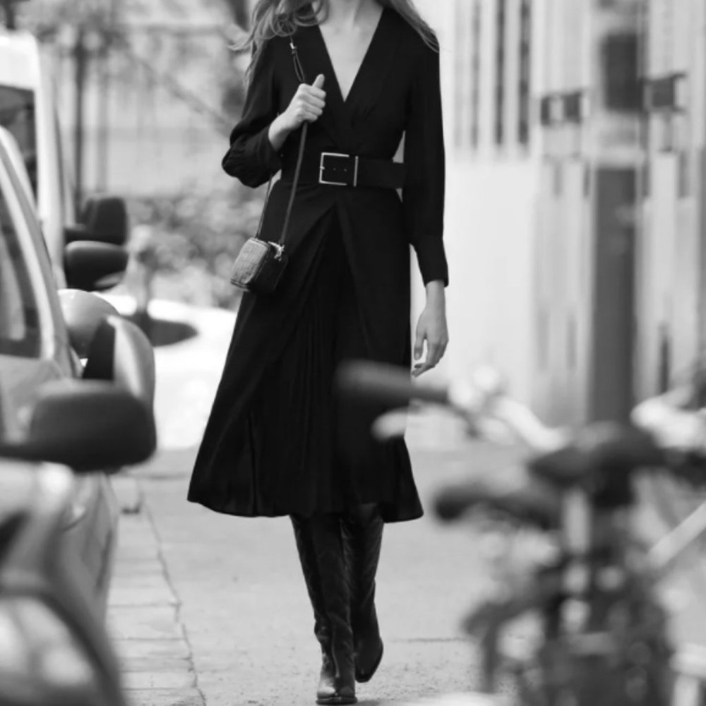 Sandro Long draped dress - black